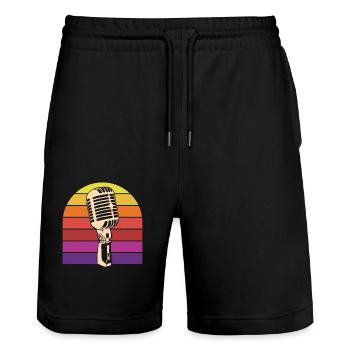 Vintage Mikrofon Retro Sonnenuntergang Karaoke - Stanley/Stella Unisex Bio Joggingshorts Trainer  - Schwarz - Vorne - Nik (191cm) & Marisol (170cm)
