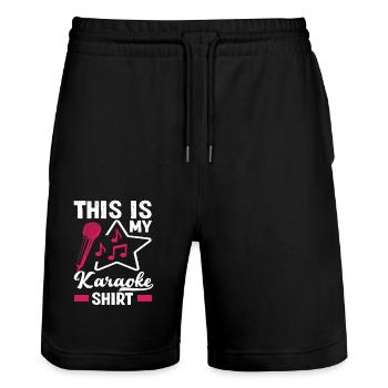 Das Ist Mein Karaoke Shirt - Stanley/Stella Unisex Bio Joggingshorts Trainer  - Schwarz - Vorne - Nik (191cm) & Marisol (170cm)