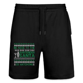Christmas Be Nice To The Bartender - Stanley/Stella Trainer Unisex Organic Jogging Shorts - black - Front - Nik (191cm) & Marisol (170cm)