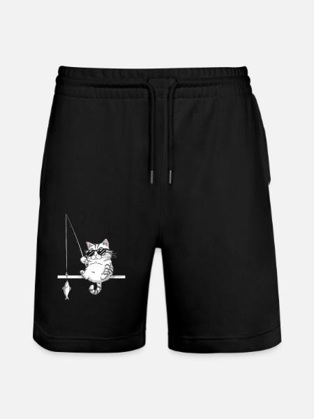 Cat with sunglasses fishing - Stanley/Stella Trainer Unisex Organic Jogging Shorts - black