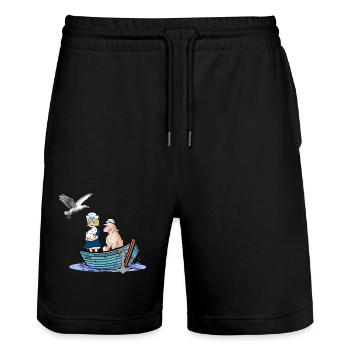 Maritime Girl Sheep North Sea Baltic Sea Travel Boat - Stanley/Stella Trainer Unisex Organic Jogging Shorts - black - Front - Nik (191cm) & Marisol (170cm)