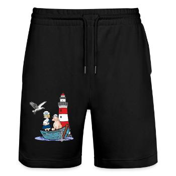 Girl Lighthouse Maritime Boat Sheep Seagull Child - Stanley/Stella Trainer Unisex Organic Jogging Shorts - black - Front - Nik (191cm) & Marisol (170cm)