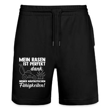 Gärtner Rasenmäher Bauer Garten - Stanley/Stella Unisex Bio Joggingshorts Trainer  - Schwarz - Vorne - Nik (191cm) & Marisol (170cm)