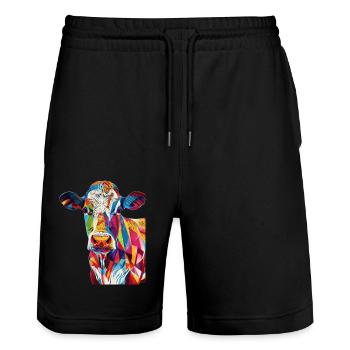 Kuh - Stanley/Stella Unisex Bio Joggingshorts Trainer  - Schwarz - Vorne - Nik (191cm) & Marisol (170cm)