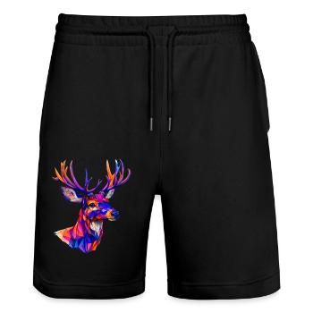 Cerf, le roi de la forêt - Short de jogging bio TRAINER Stanley/Stella unisexe - noir - Devant - Nik (191cm) & Marisol (170cm)