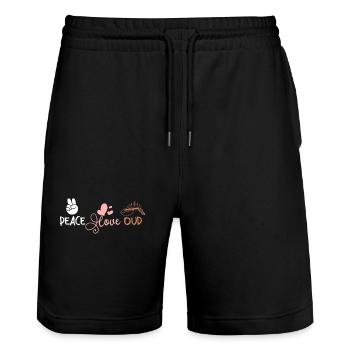 Peace love Oud - Stanley/Stella Unisex Bio Joggingshorts Trainer  - Schwarz - Vorne - Nik (191cm) & Marisol (170cm)