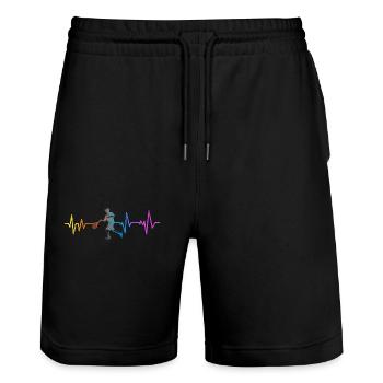 Raquette de joueur de tennis drôle - Short de jogging bio TRAINER Stanley/Stella unisexe - noir - Devant - Nik (191cm) & Marisol (170cm)