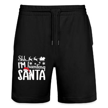 Christmas I'm Hunting Santa - Stanley/Stella Trainer Unisex Organic Jogging Shorts - black - Front - Nik (191cm) & Marisol (170cm)