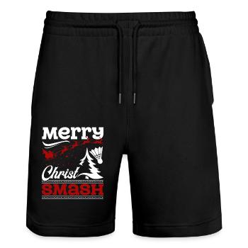 Christmas Badminton Merry Christ Smash - Stanley/Stella Trainer Unisex Organic Jogging Shorts - black - Front - Nik (191cm) & Marisol (170cm)