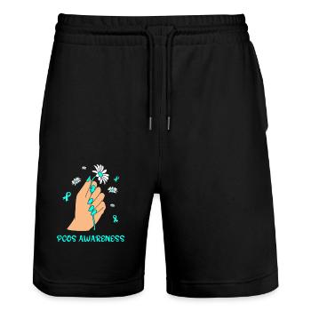 Pcos-Bewusstsein - Stanley/Stella Unisex Bio Joggingshorts Trainer  - Schwarz - Vorne - Nik (191cm) & Marisol (170cm)
