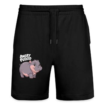 Moo Deng Angry Potato Hippo Illustration - Stanley/Stella Trainer Unisex Organic Jogging Shorts - black - Front - Nik (191cm) & Marisol (170cm)