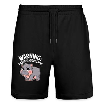 Moo Deng Vorsicht: Passiv Aggressiv - Stanley/Stella Unisex Bio Joggingshorts Trainer  - Schwarz - Vorne - Nik (191cm) & Marisol (170cm)
