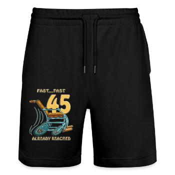 BIRTHDAY FAST...FAST 45 ALREADY REACHED - Stanley/Stella Unisex Bio Joggingshorts Trainer  - Schwarz - Vorne - Nik (191cm) & Marisol (170cm)