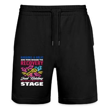 Karaoke-A-Holic Auf Dem Weg Zur Bühne - Stanley/Stella Unisex Bio Joggingshorts Trainer  - Schwarz - Vorne - Nik (191cm) & Marisol (170cm)