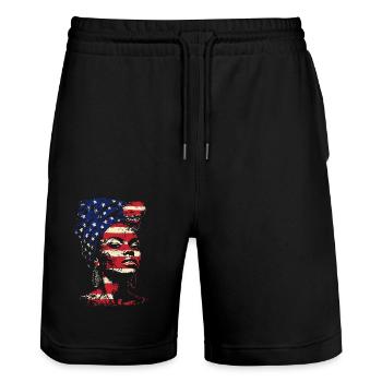 Heritage Afro Amerikanisch Black History Month - Stanley/Stella Unisex Bio Joggingshorts Trainer  - Schwarz - Vorne - Nik (191cm) & Marisol (170cm)