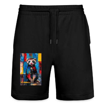 Frettchen - Stanley/Stella Unisex Bio Joggingshorts Trainer  - Schwarz - Vorne - Nik (191cm) & Marisol (170cm)