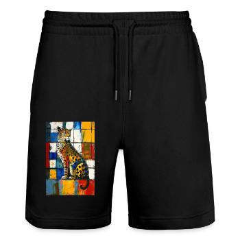 Leopard - Stanley/Stella Trainer Unisex Organic Jogging Shorts - black - Front - Nik (191cm) & Marisol (170cm)