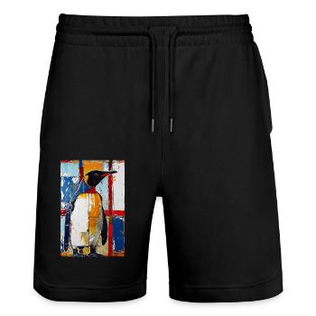 Penguin - Stanley/Stella Trainer Unisex Organic Jogging Shorts - black - Front - Nik (191cm) & Marisol (170cm)
