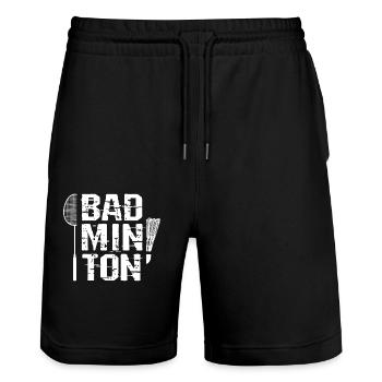 Racquet Shuttlecock Player Badminton - Stanley/Stella Trainer Unisex Organic Jogging Shorts - black - Front - Nik (191cm) & Marisol (170cm)