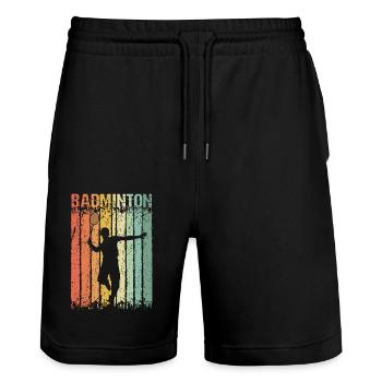 Badminton Retro Shuttlecock Player - Stanley/Stella Trainer Unisex Organic Jogging Shorts - black - Front - Nik (191cm) & Marisol (170cm)