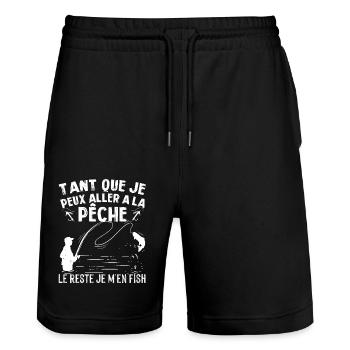 Tant que je peux aller a pêche reste je m en fish - Short de jogging bio TRAINER Stanley/Stella unisexe - noir - Devant - Nik (191cm) & Marisol (170cm)