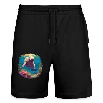 Seekuh Manatees Manatee - Stanley/Stella Trainer Unisex Organic Jogging Shorts - black - Front - Nik (191cm) & Marisol (170cm)