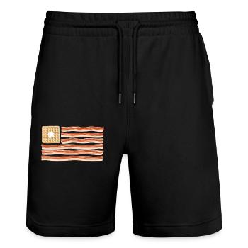 Speck Amerikanische Flagge Schweinefleisch Speck - Stanley/Stella Unisex Bio Joggingshorts Trainer  - Schwarz - Vorne - Nik (191cm) & Marisol (170cm)