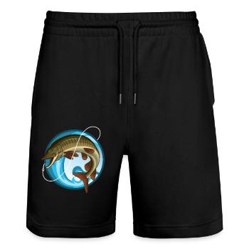 Fisherman Angler Fish Hook Fishing - Stanley/Stella Trainer Unisex Organic Jogging Shorts - black - Front - Nik (191cm) & Marisol (170cm)