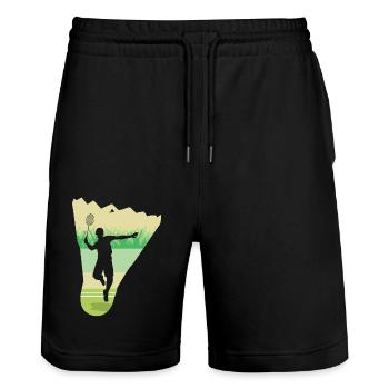Badminton Retro Shuttlecock Player - Stanley/Stella Trainer Unisex Organic Jogging Shorts - black - Front - Nik (191cm) & Marisol (170cm)