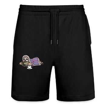 Buch Nerd Boooks Bibliothekar Faultier Lesung - Stanley/Stella Unisex Bio Joggingshorts Trainer  - Schwarz - Vorne - Nik (191cm) & Marisol (170cm)