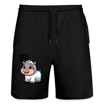 Cute Boo Deng Hippo Costume Adventure - Stanley/Stella Trainer Unisex Organic Jogging Shorts - black - Front - Nik (191cm) & Marisol (170cm)