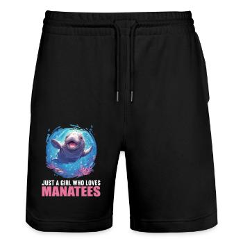 Seekuh Manatees Manatee - Stanley/Stella Unisex Bio Joggingshorts Trainer  - Schwarz - Vorne - Nik (191cm) & Marisol (170cm)