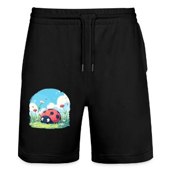 Ladybug Marienkäfer - Stanley/Stella Trainer Unisex Organic Jogging Shorts - black - Front - Nik (191cm) & Marisol (170cm)