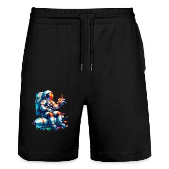 Astronaut Birthday - Stanley/Stella Trainer Unisex Organic Jogging Shorts - black - Front - Nik (191cm) & Marisol (170cm)