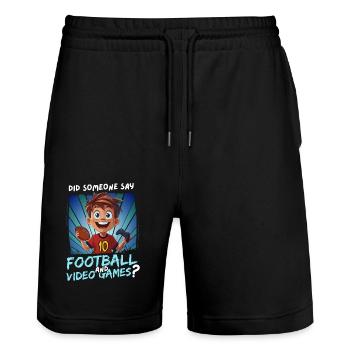 10e anniversaire Football et jeux pour les enfants de 10 ans - Short de jogging bio TRAINER Stanley/Stella unisexe - noir - Devant - Nik (191cm) & Marisol (170cm)