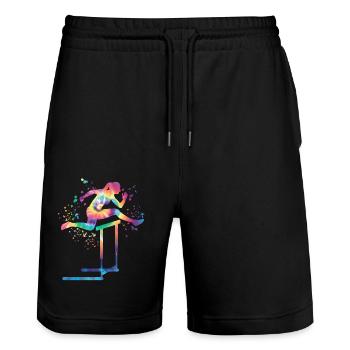Hürdenlauf Hindernislauf Kinder Hürdenlauf - Stanley/Stella Unisex Bio Joggingshorts Trainer  - Schwarz - Vorne - Nik (191cm) & Marisol (170cm)