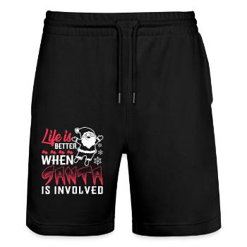 Christmas Life Is Better When Santa Is Involved - Stanley/Stella Trainer Unisex Organic Jogging Shorts - black - Front - Nik (191cm) & Marisol (170cm)