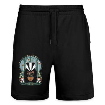 Cottagecore Badger With Flowers In The Woods - Stanley/Stella Trainer Unisex Organic Jogging Shorts - black - Front - Nik (191cm) & Marisol (170cm)