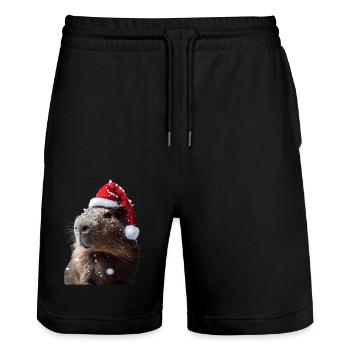 Capybara - Stanley/Stella Trainer Unisex Organic Jogging Shorts - black - Front - Nik (191cm) & Marisol (170cm)