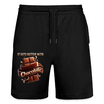 IT GETS BETTER WITH CHOCOLATE - Stanley/Stella Trainer Unisex Organic Jogging Shorts - black - Front - Nik (191cm) & Marisol (170cm)