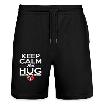 Keep Calm And Hug Social Workers - Stanley/Stella Unisex Bio Joggingshorts Trainer  - Schwarz - Vorne - Nik (191cm) & Marisol (170cm)