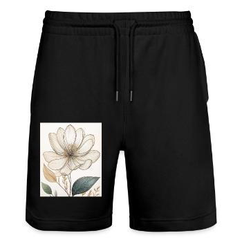 Elegant Floral Line Art – Minimalist Flower Design - Stanley/Stella Trainer Unisex Organic Jogging Shorts - black - Front - Nik (191cm) & Marisol (170cm)