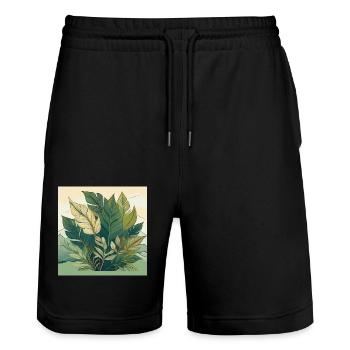 Colourful Floral Line Art with Vibrant Leaves - Stanley/Stella Trainer Unisex Organic Jogging Shorts - black - Front - Nik (191cm) & Marisol (170cm)
