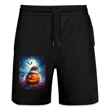 Halloween Geschenk Kürbis mit Weihnachtsmütze Deko - Stanley/Stella Unisex Bio Joggingshorts Trainer  - Schwarz - Vorne - Nik (191cm) & Marisol (170cm)
