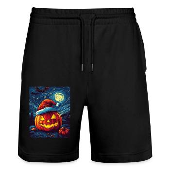 Halloween Geschenk Kürbis mit Weihnachtsmütze Deko - Stanley/Stella Unisex Bio Joggingshorts Trainer  - Schwarz - Vorne - Nik (191cm) & Marisol (170cm)