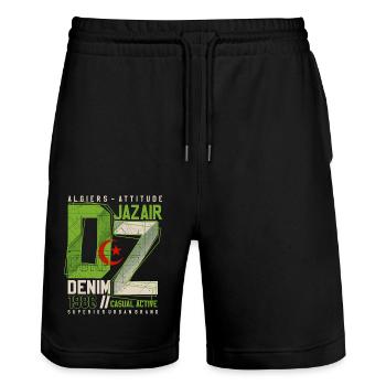 URBAN DZ - Stanley/Stella Unisex Bio Joggingshorts Trainer  - Schwarz - Vorne - Nik (191cm) & Marisol (170cm)