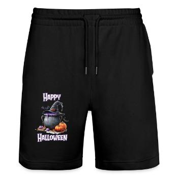 Halloween – Happy Halloween Witch's Kitchen Witch's Cauldron - Stanley/Stella Trainer Unisex Organic Jogging Shorts - black - Front - Nik (191cm) & Marisol (170cm)