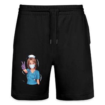 Lustige Krankenschwester mit Humor - Stanley/Stella Unisex Bio Joggingshorts Trainer  - Schwarz - Vorne - Nik (191cm) & Marisol (170cm)