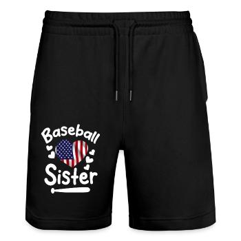 Baseball Sports Baseball Player Pitcher Catcher USA - Stanley/Stella Trainer Unisex Organic Jogging Shorts - black - Front - Nik (191cm) & Marisol (170cm)