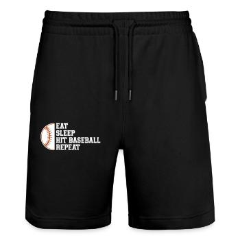 Baseball Sports Baseball Player Pitcher Catcher USA - Stanley/Stella Trainer Unisex Organic Jogging Shorts - black - Front - Nik (191cm) & Marisol (170cm)